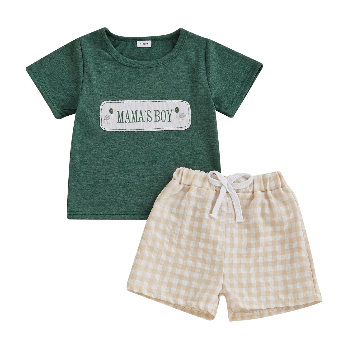 Toddler Baby Boy Summer Outfits Short Sleeve Embroidered T Shirt Tees + Striped/Plaid Shorts Infant Clothes Set