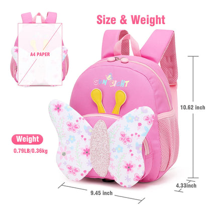 SUN EIGHT Preschool Backpack with Anti-Lost Harness Toddler Backpack School Bag 3D Cartoon Lunch Backpack for Toddler Girls 1-4 Years(Butterfly)