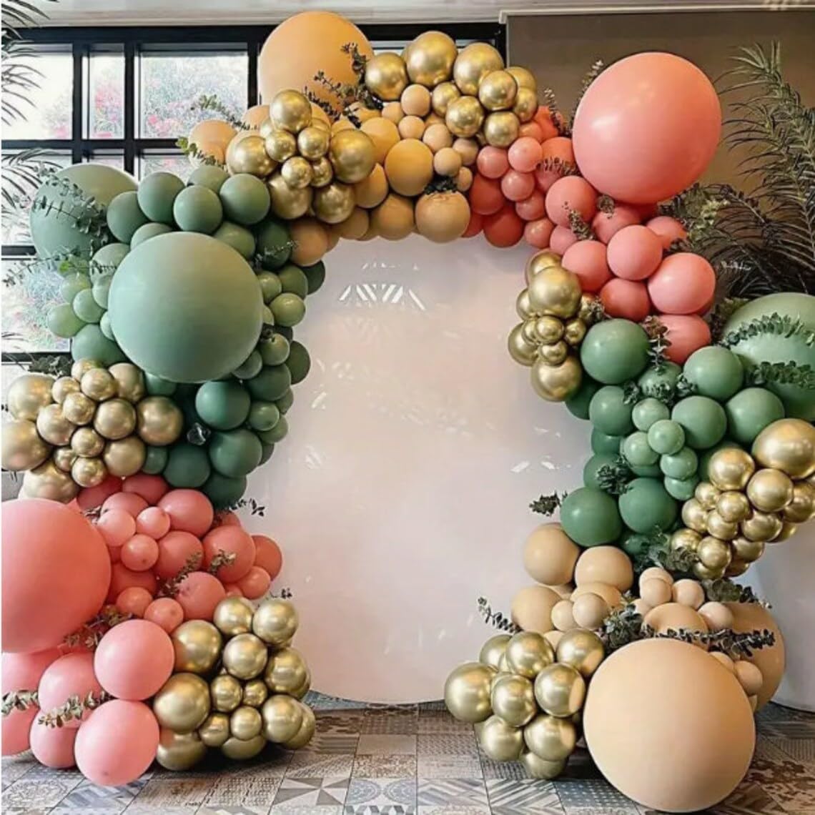 Sage Green Balloons Arch Double Stuffed, Olive Dusty Green Brown Beige Neutral Balloon Garland Kit, White Sand Apricot Tan Latex Balloon for Baby Shower Birthday Jungle Safari Party Decoration