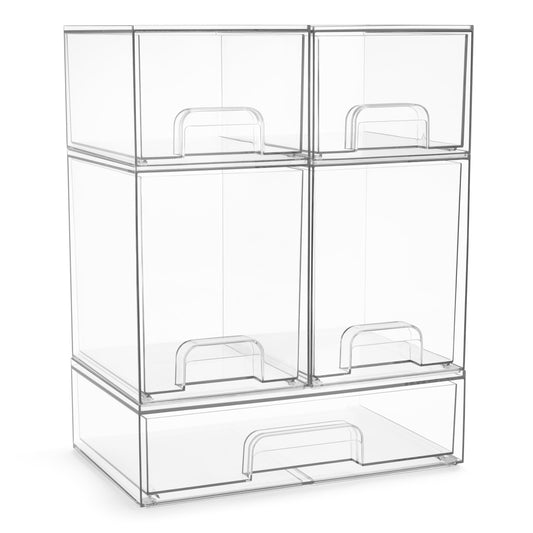 Sorbus Acrylic Storage Containers - 2 Pack, Stackable Storage Bins Set for Bathroom Organization - Clear Acrylic Drawer Organizers - Makeup Case Pull-Out Drawers (7.6’’ and 4.4’’ Tall)
