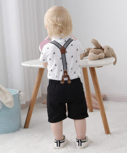 YUEMION Infant Baby Boy Clothes Gentleman Outfits Suits Summer Short Sleeve Bowtie Bodysuit Shirts + Suspender Shorts(0-24M)