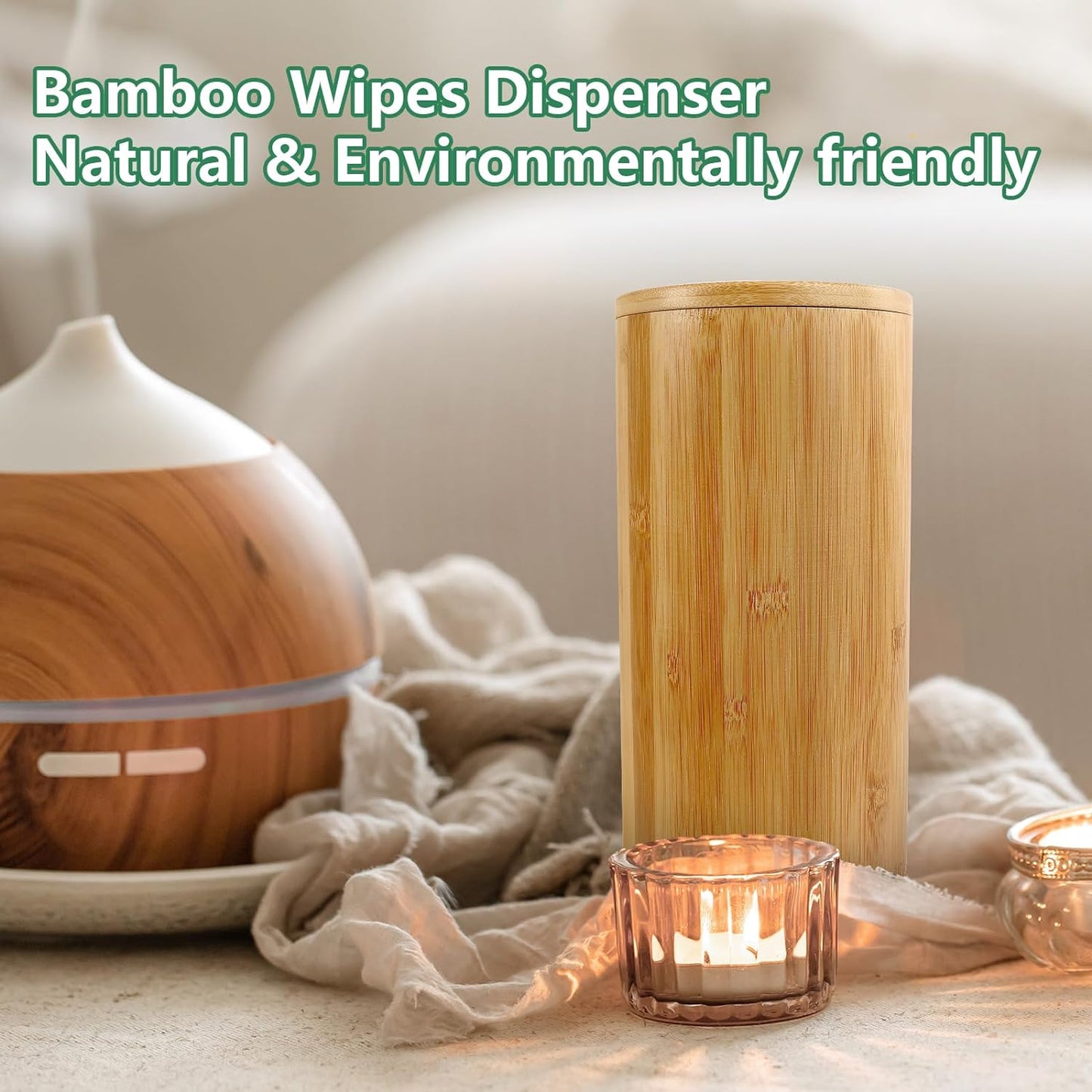 Bamboo Wipes Dispenser Container, Disinfecting Wipes Container Holder Fit for Disinfecting Wipes, Flushable Wipes Dispenser for Bathroom Kitchen Home