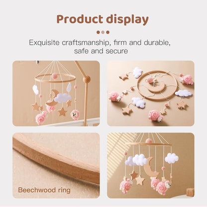 Wooden Crib Mobile Arm | Baby Crib Mobile Arm Wooden Holder | Rotatable Adjustable Anti Slip Attachment Clamp for Sturdy Mobile Hanger (Curved Arm)