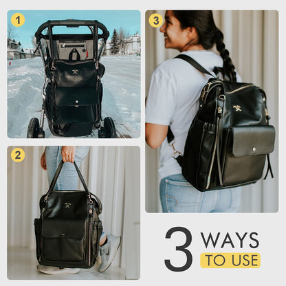 miss fong Diaper Bag Backpack Baby Diaper Bag for Girls and Boys, Leather Purse with 13 Pockets Diaper Bag Organizer,Changing Pad,Stroller Straps,4 Insulated Pockets