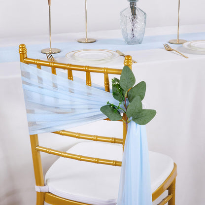 QueenDream Light Blue Sashes Chair Aisle Decorations: 24 Pack Baby Shower Chair Cover 8FT Long Tulle Draping Fabric Wedding Reception Church