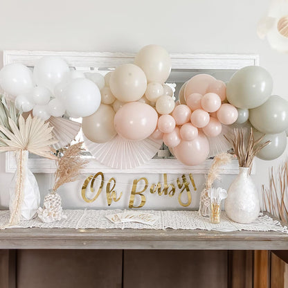 Neutral Balloons Arch Kit, Pink Beige Boho Balloons Garland with Double Stuffed Sand White Balloon for Baby Shower Birthday Wedding Bridal Shower Party Decorations