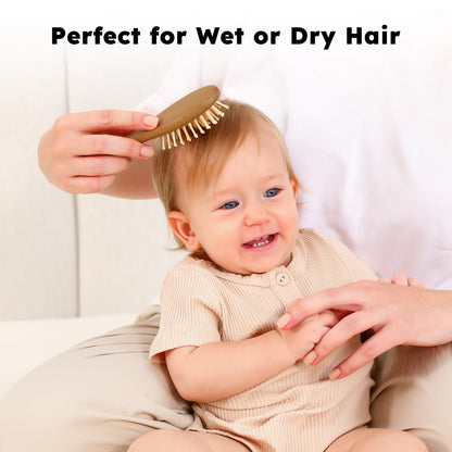 Yoofoss 4 Piece Baby Brush and Comb Set, Wooden Baby Brush with Natural Ultra Soft Goat Hair, Baby Hair Brush for Newborn, Baby Brush Set for Boy Girl