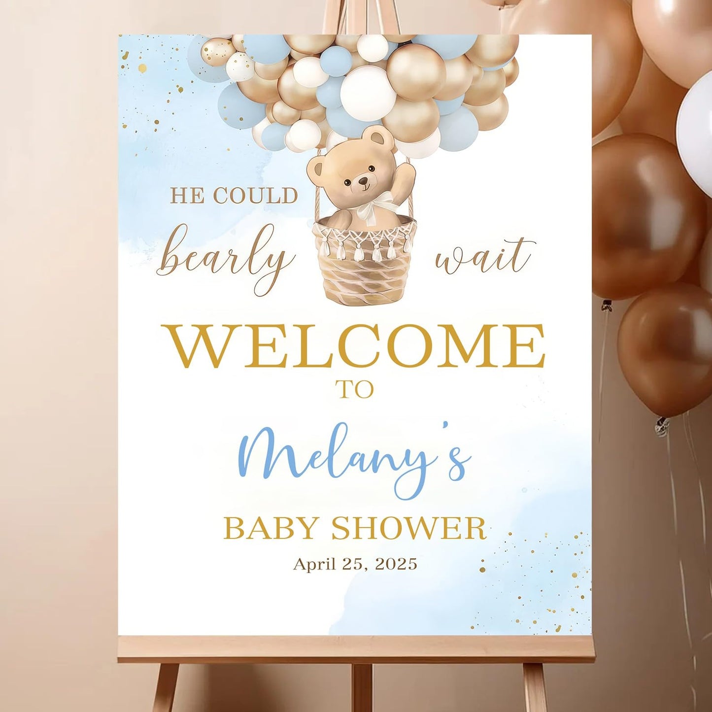 Personalized We Can Bearly Wait Baby Shower Welcome Sign, Welcome to Baby Shower Sign - Teddy Bear & Balloon Theme Décor #5
