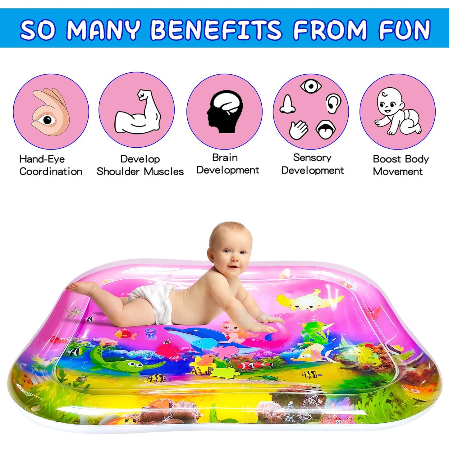 ZHUYNXIR Extra Big Infant Toys, Tummy time mats,Tummy time Toys, Baby Pink Water Play mat, Fun Early Development Activity Play Center for Newborn, Pink 39.5x31.5 in.