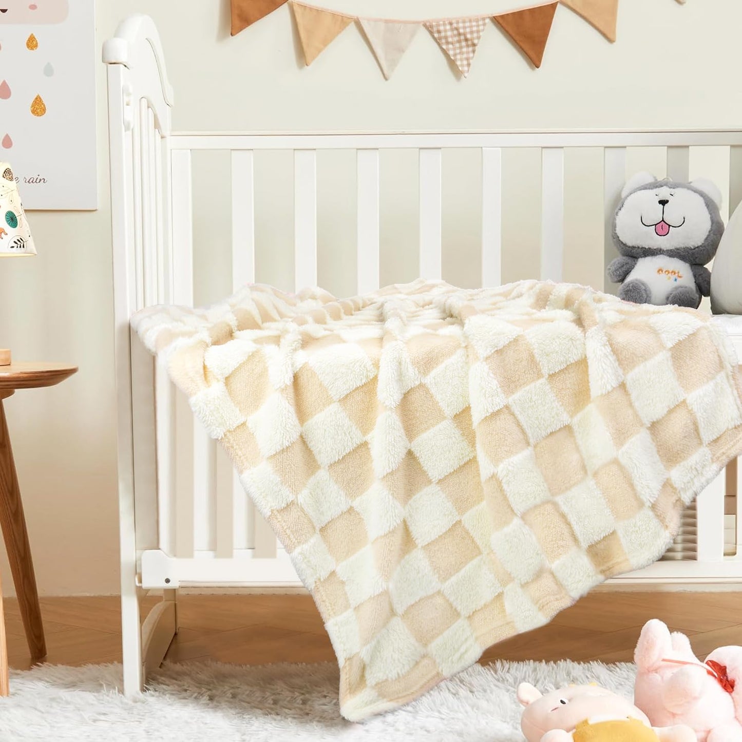 HOMRITAR Checkered Baby Blanket for Boy Girls Ultra Soft Fluffy Fuzzy Toddler Blankets with 3D Chessboard Grid Warmer Comfort Reversible Bed Blanket for Winter 350GSM Black 30 x 40 Inch