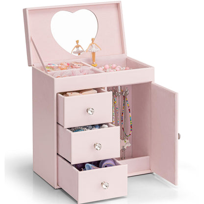 Vlando Musical Jewelry Box for Girls, Large Kid Music Box with Ballerina for Birthday Bedroom Decor, 4 Layer Girl Jewelry Gifts for Girls Kids - Light Pink