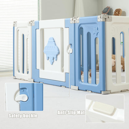 Baby Play Pen - 14 Panels Extra Large Foldable Playpen for Toddlers, UFO Portable Fence, Gate, Yard - Blue