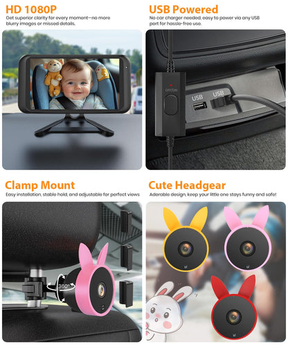 USB Baby Car Camera Plug-Play, 4.5" 1080P Easy Setup Backseat Camera with Flexible 360 Rotation, Clear Picture Rear Facing Car Seat Baby Monitor