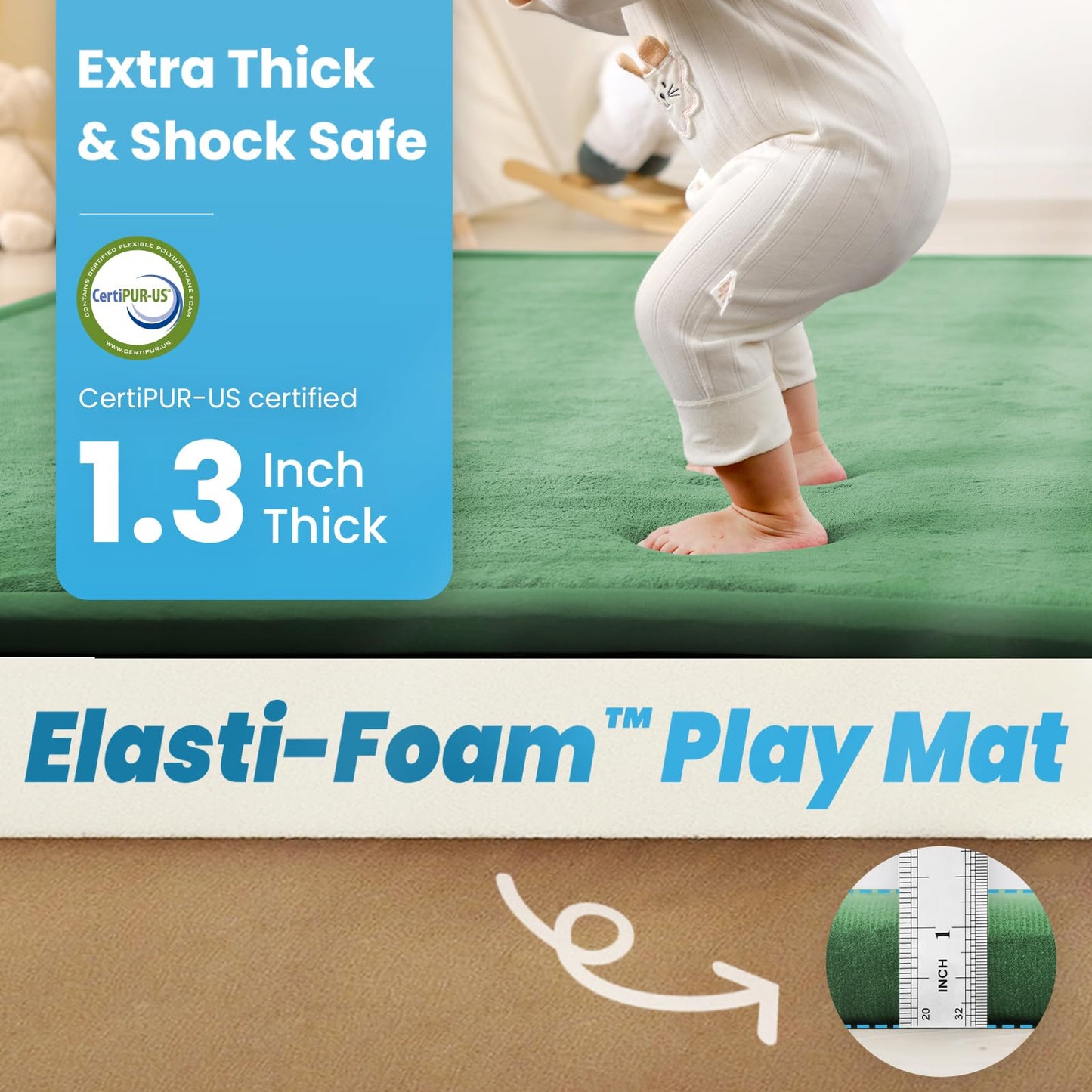 1.3" Thick Baby Play Mat,Ultra Soft Elasti-Foam 50×50 Playpen Mat for Tummy Time,Water-Repellent Coral Fleece Nursery Rug for Infants,Toddlers,Kids,Non-Slip Safe for Crawling(Light Grey)