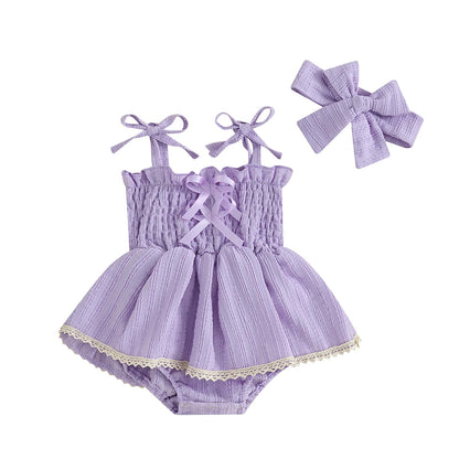 Newborn Baby Girl Bodysuit Sleeveless Halter Frill Romper One-piece Jumpsuit with Headband Summer Clothes Set