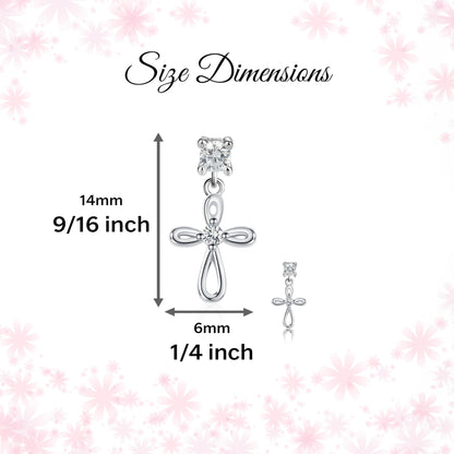 Cherished Moments Children's Sterling Silver Cultured Pearl or CZ, Dangling Cross Earrings with Screw Backs for Baptism, Christening, First Communion Gift for Babies, Kids, Toddlers, and Little Girls