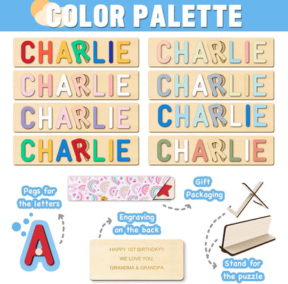 Personalized Name Puzzle with Gift Wrapping and Customizable Blessing - Montessori Learning Toy for Toddlers Ages 1-3, Helps Kids Recognize Their Names