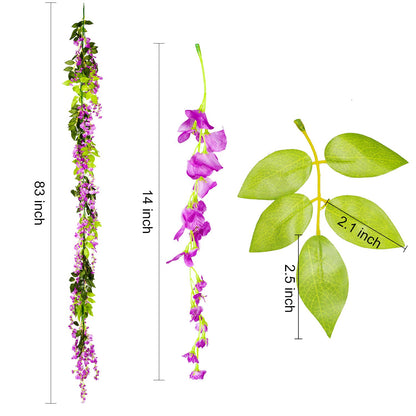 Lvydec Wisteria Artificial Flowers Garland, 4Pcs Total 28.8ft White Artificial Wisteria Vine Silk Hanging Flower for Home Garden Outdoor Ceremony Wedding Arch Floral Decor