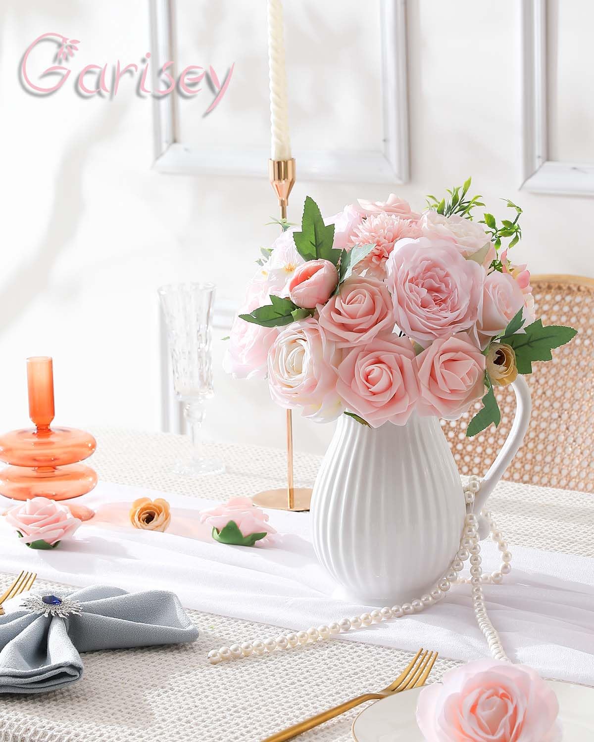 Artificial Flowers Combo for DIY Wedding Bouquets Combo Centerpieces Arrangements Party Bridal Baby Shower Home Decorations-Blush Pink