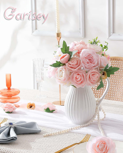 Artificial Flowers Combo for DIY Wedding Bouquets Combo Centerpieces Arrangements Party Bridal Baby Shower Home Decorations-Blush Pink