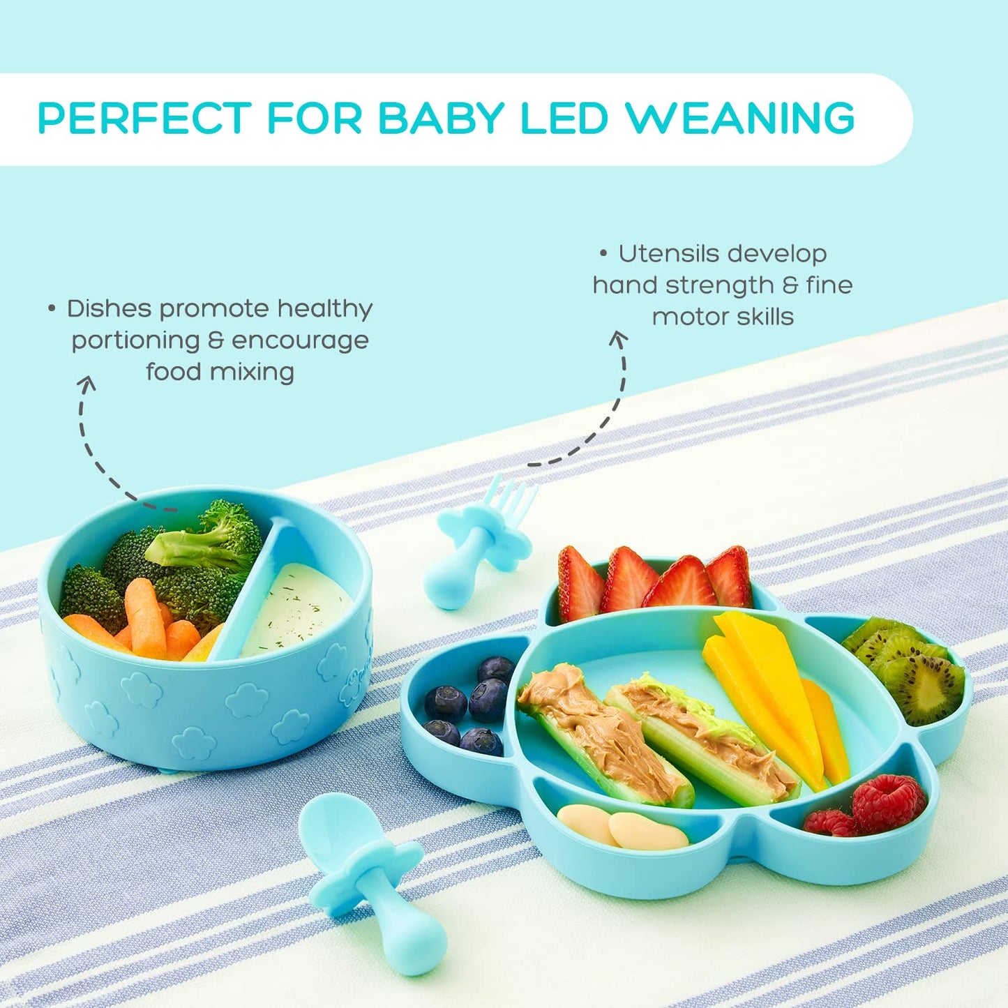 grabease Baby Essentials Must-Haves - Complete Feeding Set for Baby-Led Weaning and Portion Control - Suction Bottoms 4 Piece Set, BPA and Phthalates-Free, Blush
