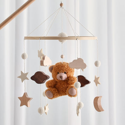 EERKEOD Baby Crib Mobile Bear Nursery Mobile for Boys Girls Teddy Velvet Mobile Nursery Decor for Infant Bedroom Hanging Baby Mobile for Bassinet Newborn Baby Gift（Brown Bear）