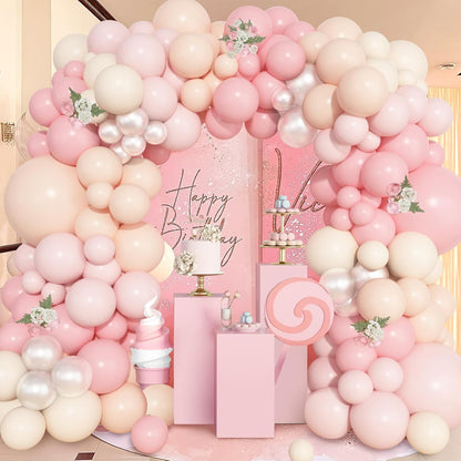 Ouddy Life 157 Pcs Boho Dusty Pink Balloons Arch Garland Kit, Blush Neutral Pink Sand White Metallic Gold Different Size Balloon for Girls Baby Shower Birthday Wedding Gender Reveal Party Decorations