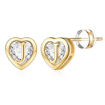 IEFWELL Heart Stud Earrings for Girls Women, S925 Sterling Silver Studs Hypoallergenic Earrings CZ Heart Earrings Initial Earrings for Teen Girls Kids Jewelry for Girls Gifts