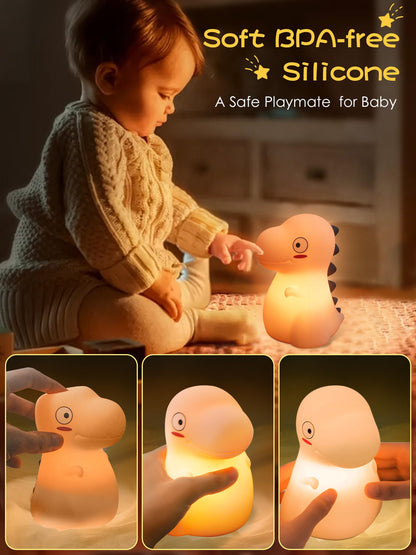 VSATEN Cute Dinosaur Night Light with 7 Color Changing, Touch Lamp Silicone Baby Night Light, Rechargeable Bedside Nursery Lamp for Breastfeeding, Gift for Boys & Girls, Pink