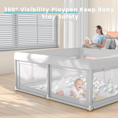 Baby Playpen 50x50 Inch, Play Pens for Babies and Toddlers Baby Fence Baby Play Yards for Indoor & Outdoor with Breathable Mesh Anti-Fall Playpen