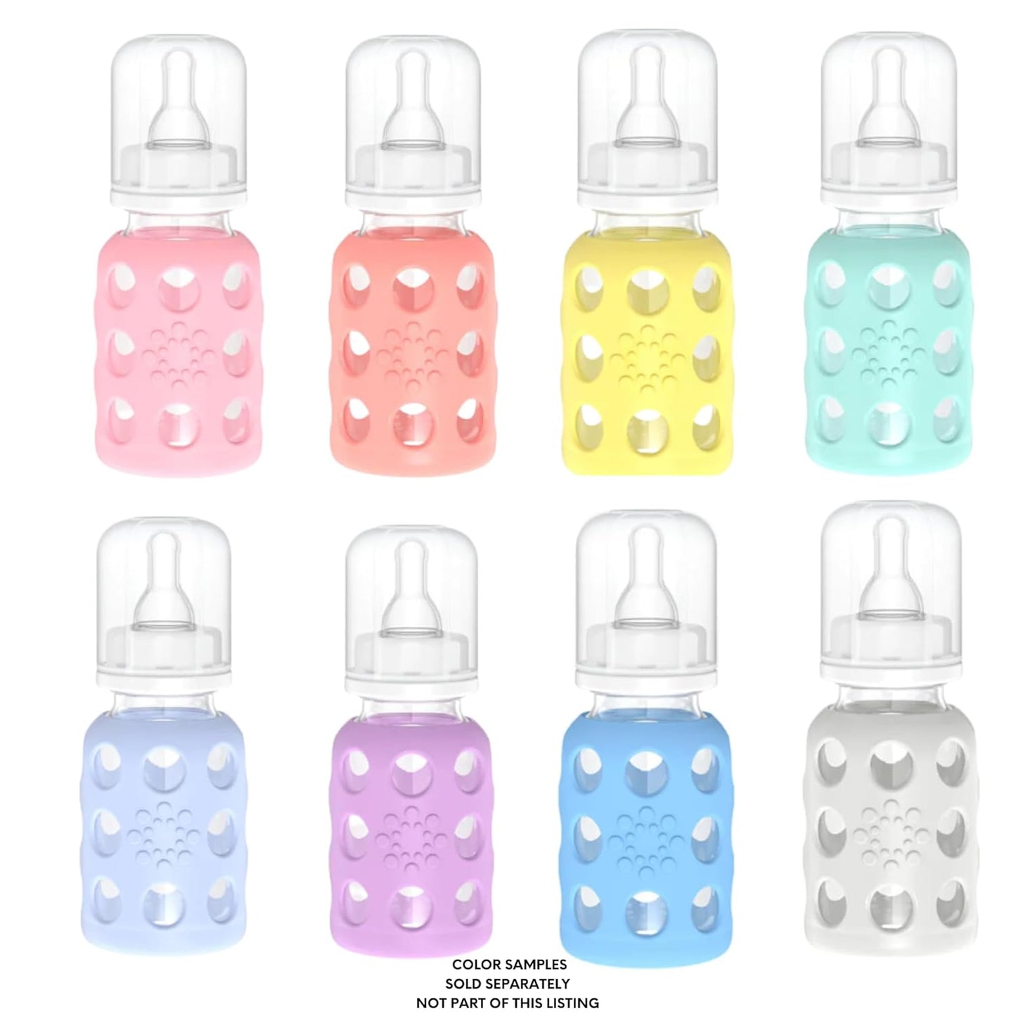 Lifefactory Glass Baby Bottles with Silicone Protection - 2-Pack, 4oz/9oz Bottles, Raspberry & Pink