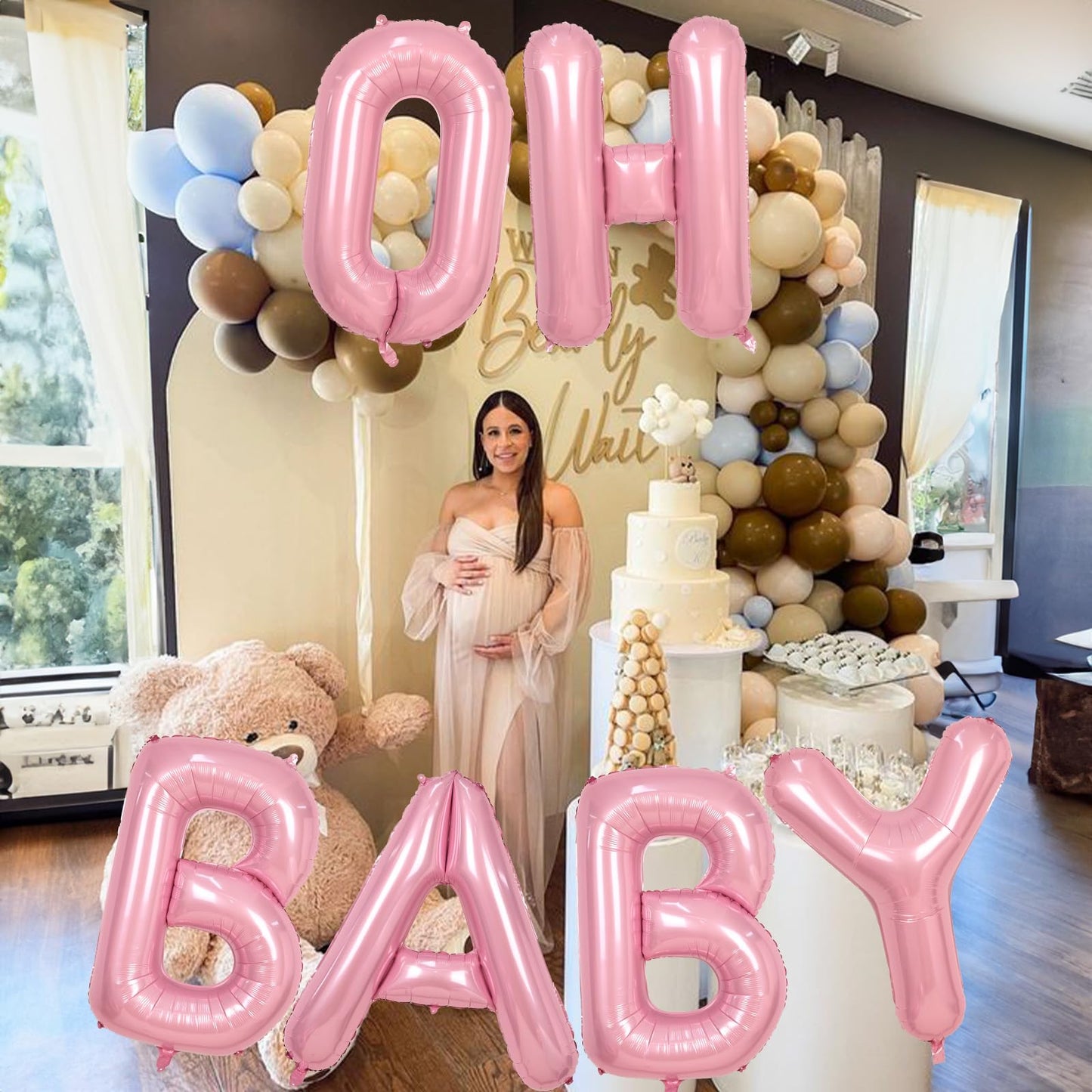 40 Inch Beige OH BABY Balloon for Baby Shower, Large Cream White Oh Baby Balloons Letters with Ribbon, Neutral Ivory Alphabet Oh Baby Balloon Banner Sign for Gender Reveal Backdrop Party Decorations
