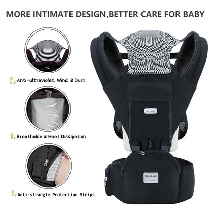 6-in-1 Baby Carrier - Newborn to Toddler, Hip Seat Lumbar Support, 7-41 lbs, All Seasons & Positions, Adjustable Size for Shopping, Hiking, Travelling