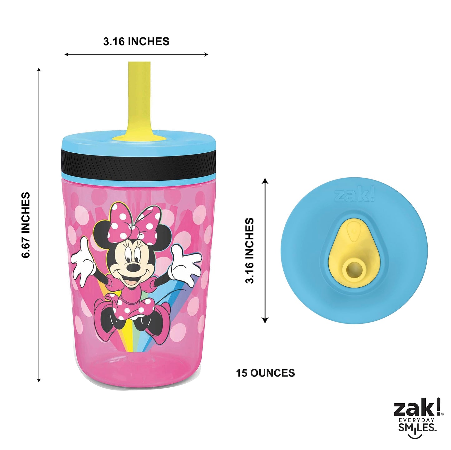 Zak Designs Disney Princess Kelso Toddler Cups For Travel or Home, 15oz 2-Pack Plastic Sippy Cups, Leak-Proof For Kids (Ariel, Aurora, Belle, Cinderella, Jasmine, Mulan, Rapunzel, Tiana)