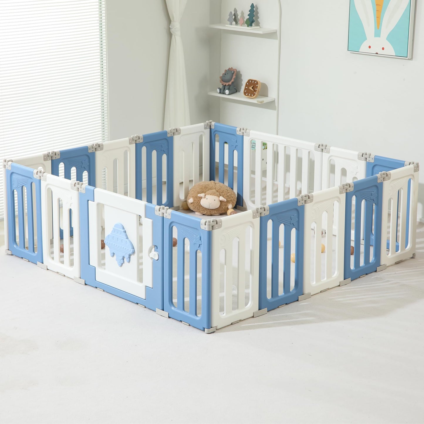 Baby Play Pen - 14 Panels Extra Large Foldable Playpen for Toddlers, UFO Portable Fence, Gate, Yard - Blue