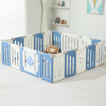 Baby Play Pen - 14 Panels Extra Large Foldable Playpen for Toddlers, UFO Portable Fence, Gate, Yard - Blue