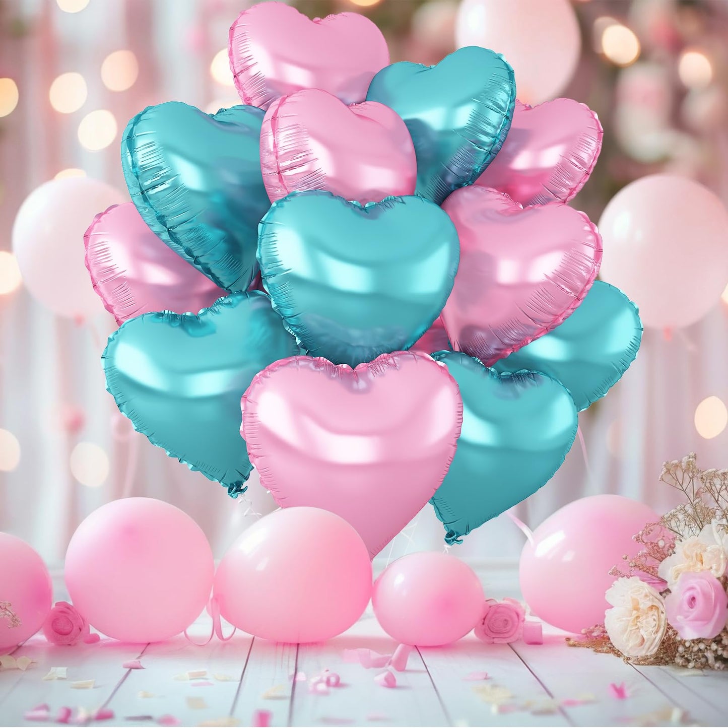 Sage Green Gold Heart Balloons,12Pcs Light Gold Heart Shaped Foil Balloons,18Inch Cream White Helium Mylar Balloon for Baby Shower Birthday Anniversary Wedding Party Decorations