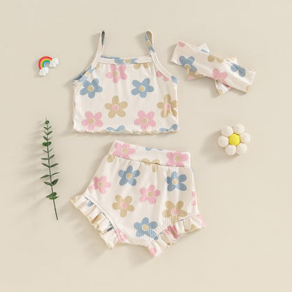 Murnouche Newborn Baby Girl Summer Clothes Sleeveless Floral Top Ribbed Shorts Boho Outfit Set