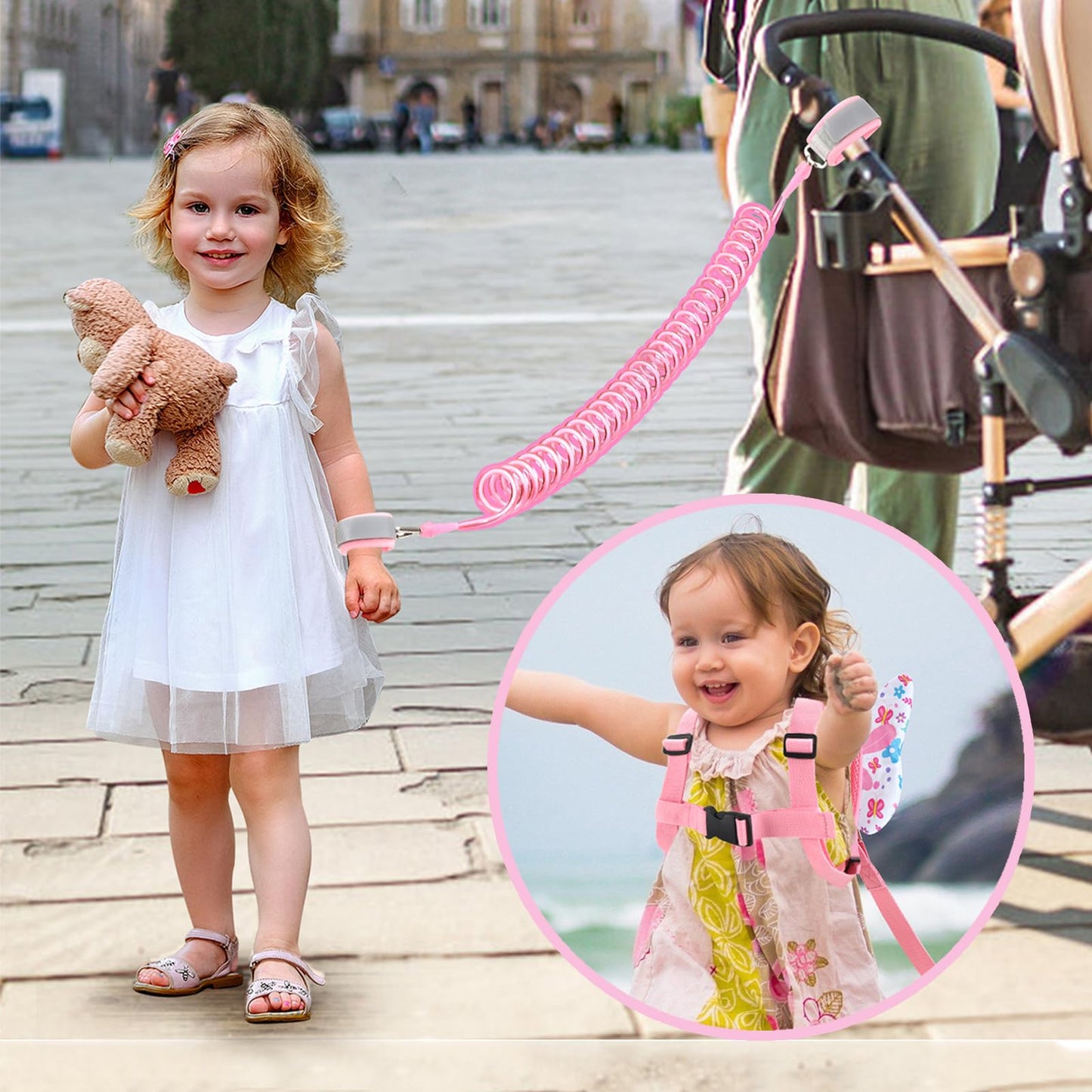 Accmor 3 in 1 Toddler Harness Leashes + Anti Lost Wrist Link, Kids Harness Children Leash for Girls, Child Anti Lost Leash Baby Cute Harness Belt Strap Hold Kids Close While Walking