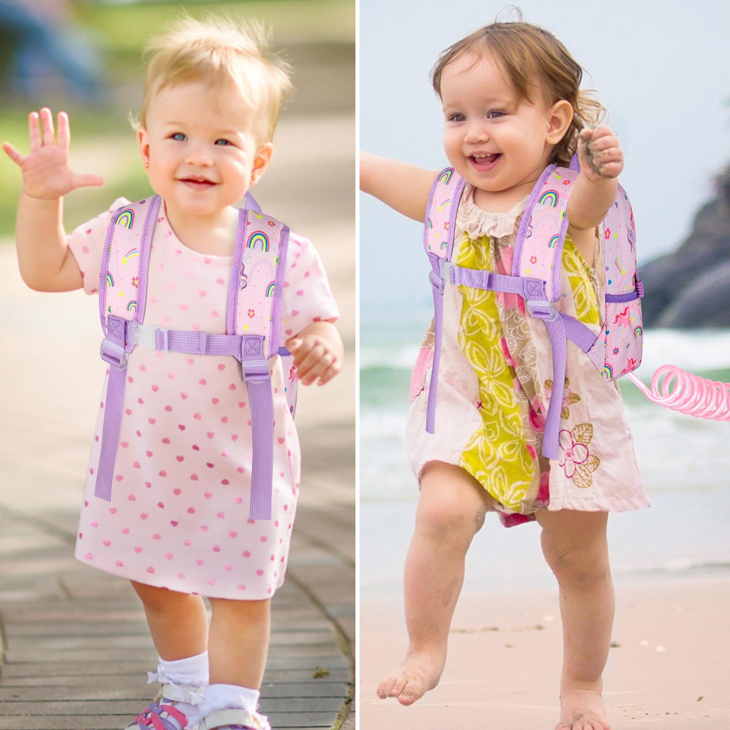 Accmor Toddler Backpack Leash, Cute Unicorn Baby Backpacks with Anti Lost Wrist Link, Mini Kids Backpack Leash Walking Harness for Outdoor Travel, Adorable Backpack Tether for Boys Girls 1-3 (Purple)