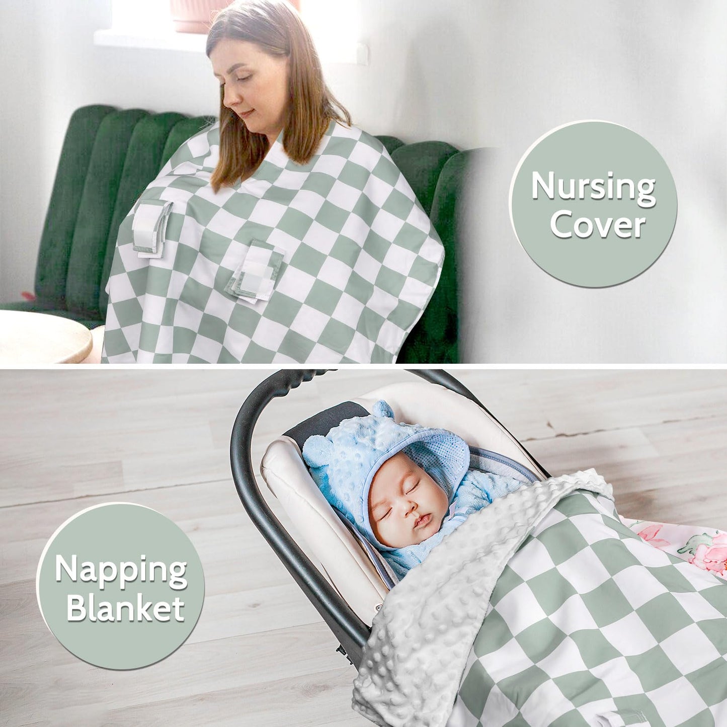 DILIMI Baby Car Seat Cover, Minky Warm Car Seat Covers for Babies, Peekaboo Opening Infant Car Seat Cover, Nursing Cover Carseat Canopy, Black Checkered