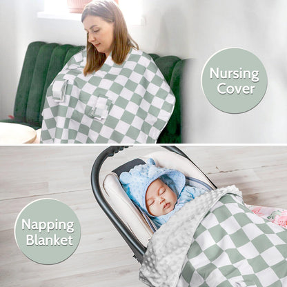 DILIMI Baby Car Seat Cover, Minky Warm Car Seat Covers for Babies, Peekaboo Opening Infant Car Seat Cover, Nursing Cover Carseat Canopy, Black Checkered
