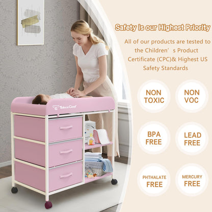G TALECO GEAR Baby Changing Table, Portable Changing Table, Diaper Changing Station with Waterproof Pad, Changing Table Dresser with 3 Storage Baskets, Mobile Nursery Organizer for Newborn Essentials