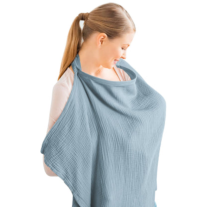 Konssy Muslin Nursing Cover for Baby Breastfeeding, Breathable 100% Cotton Breastfeeding Cover with Rigid Hoop for Mother Nursing Apron, Multi-use Carseat Canopy (Summer Wheat)