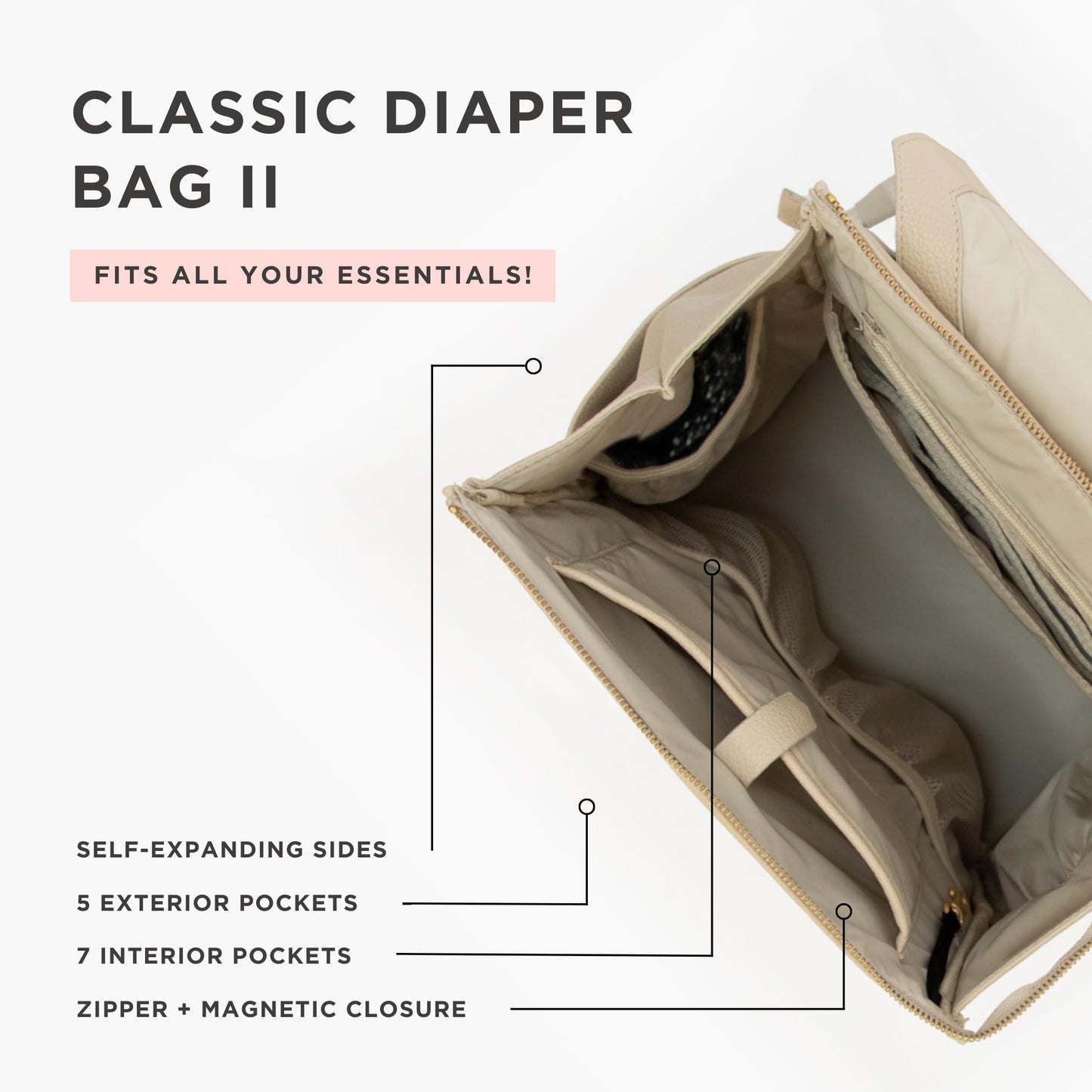 Freshly Picked Classic II Diaper Bag Backpack, Wipeable Vegan Leather With Changing Pad (Sage Green V2)