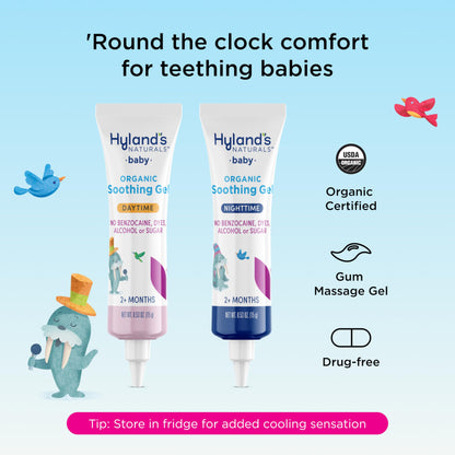 Hyland's Baby Organic Day and Night Soothing Gel Combo Pack, Cooling Gel for Oral Discomfort, Easy-to-Apply, Ages 2 Months and Up, 1.06 Ounce (2 Tubes of 0.53 oz.)