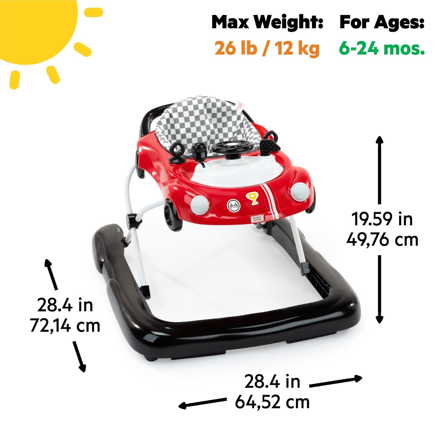 Bright Starts JuneBerry Walk-A-Bout Baby Walker and Entertainer, Removeable Floor Toy, with Easy Fold Frame for Storage, Ages 6 Months +