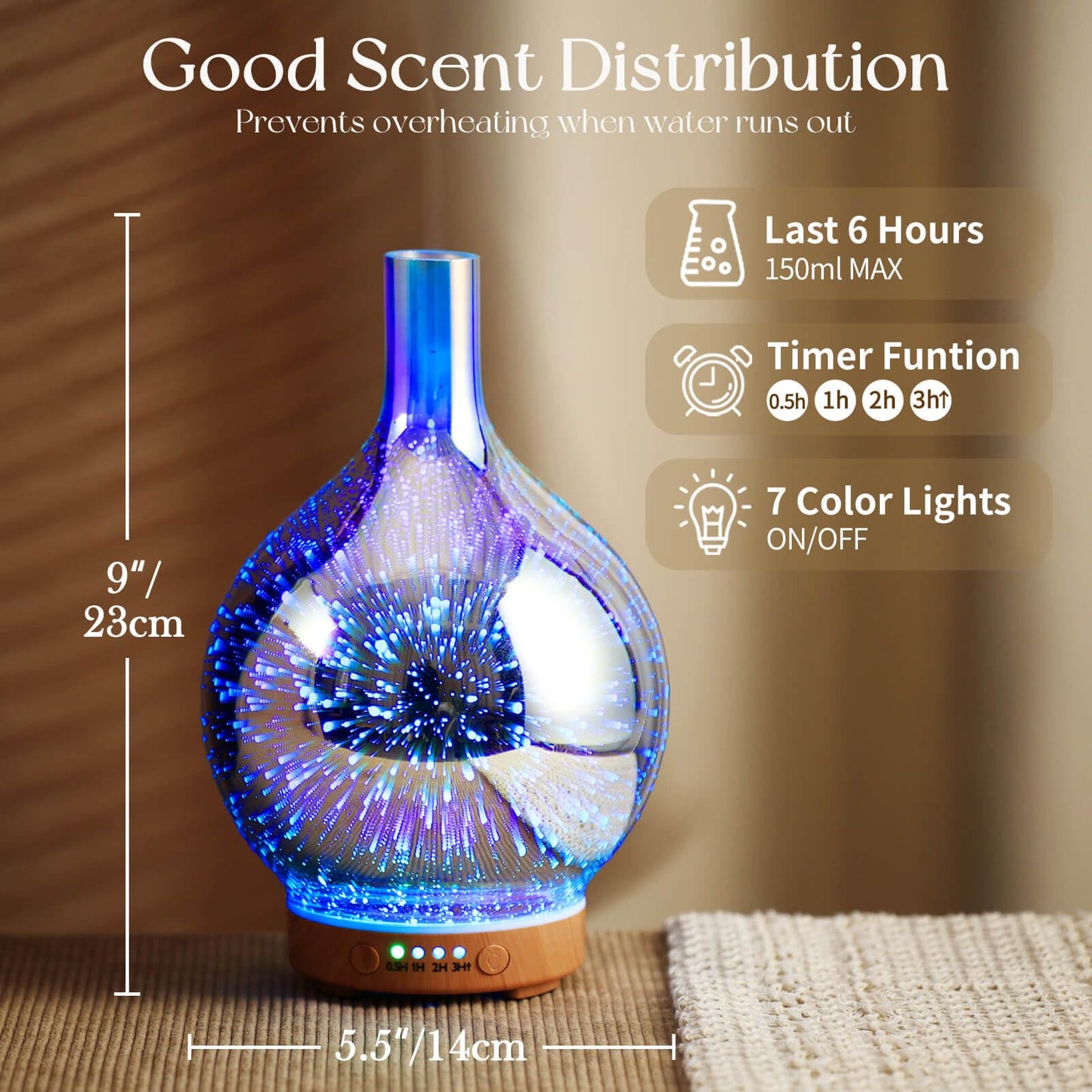Porseme 3D Essential Oil Diffuser Cool Mist Humidifier Ultrasonic Aromatherapy Diffuser,150ml Last 6h,Auto Shut-Off,Air Refresh,Decoration for Home,Office,Yoga,Baby,Sleep