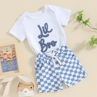Toddler Baby Boy Summer Clothes Letter Short Sleeve T Shirt/Romper Casual Shorts Set Brother Matching Outfits