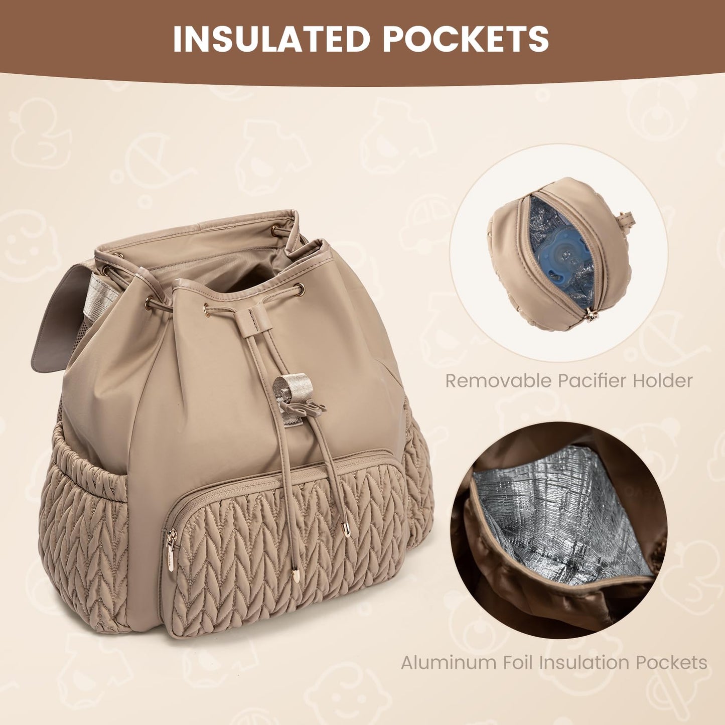 LOVEVOOK Diaper Bag Backpack, Small Baby Bag, Cute Baby Diaper Bag, Stylish Water-Resistant Travel Baby Bag for Mom, Baby Backpack with Changing Pad, Stroller Straps -Khaki